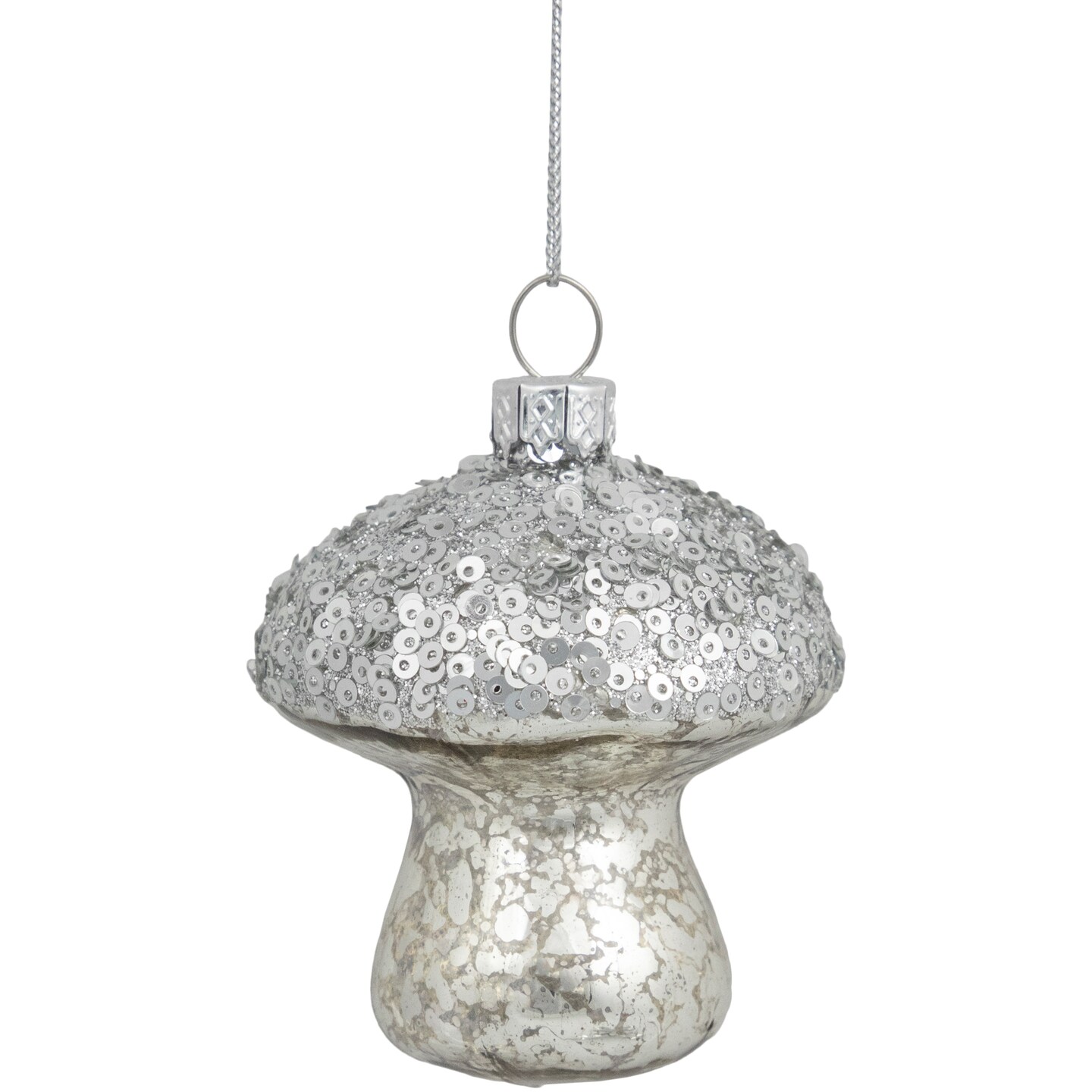Northlight 3.5&#x22; Sequined Silver Mushroom Glass Christmas Ornament