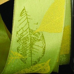 The Ribbon People Green and Yellow Fall Leaf Print Wired Craft Ribbon 1.5&#x22; x 27 Yards