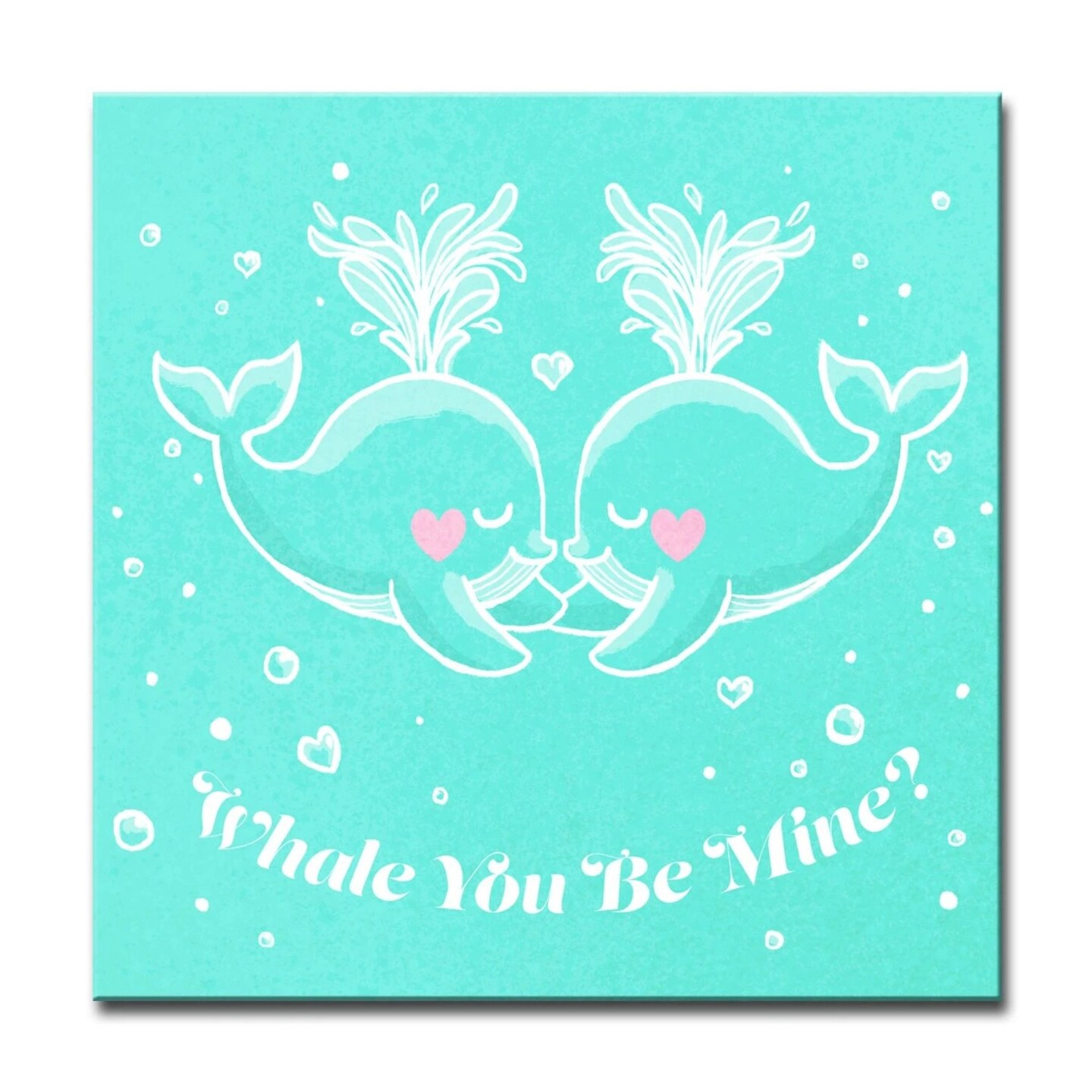 Crafted Creations Blue and White &#x22;Whale You Be Mine?&#x22; Square Canvas Wall Art 16&#x22; x 16&#x22;