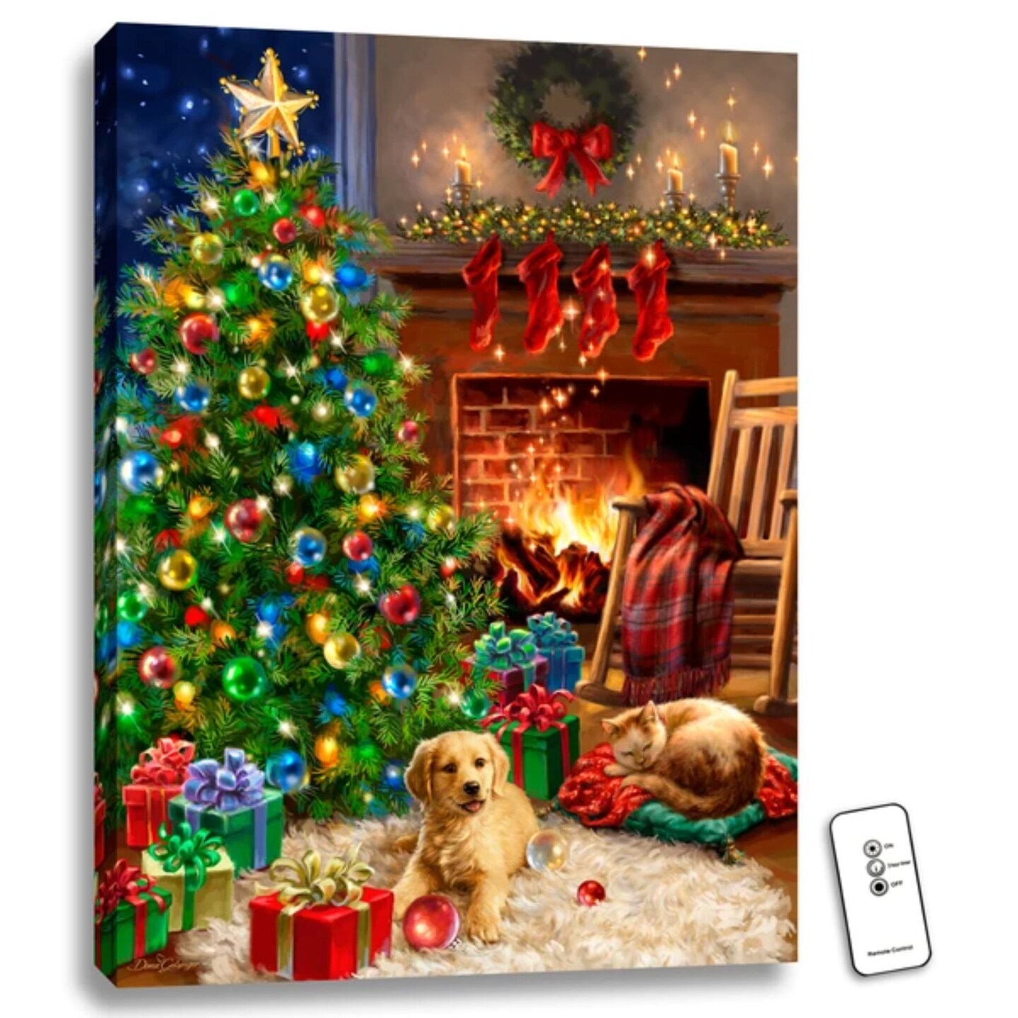 Glow Decor 24" x 18" Green and Brown Cozy Christmas Back-Lit Wall Art with Remote Control
