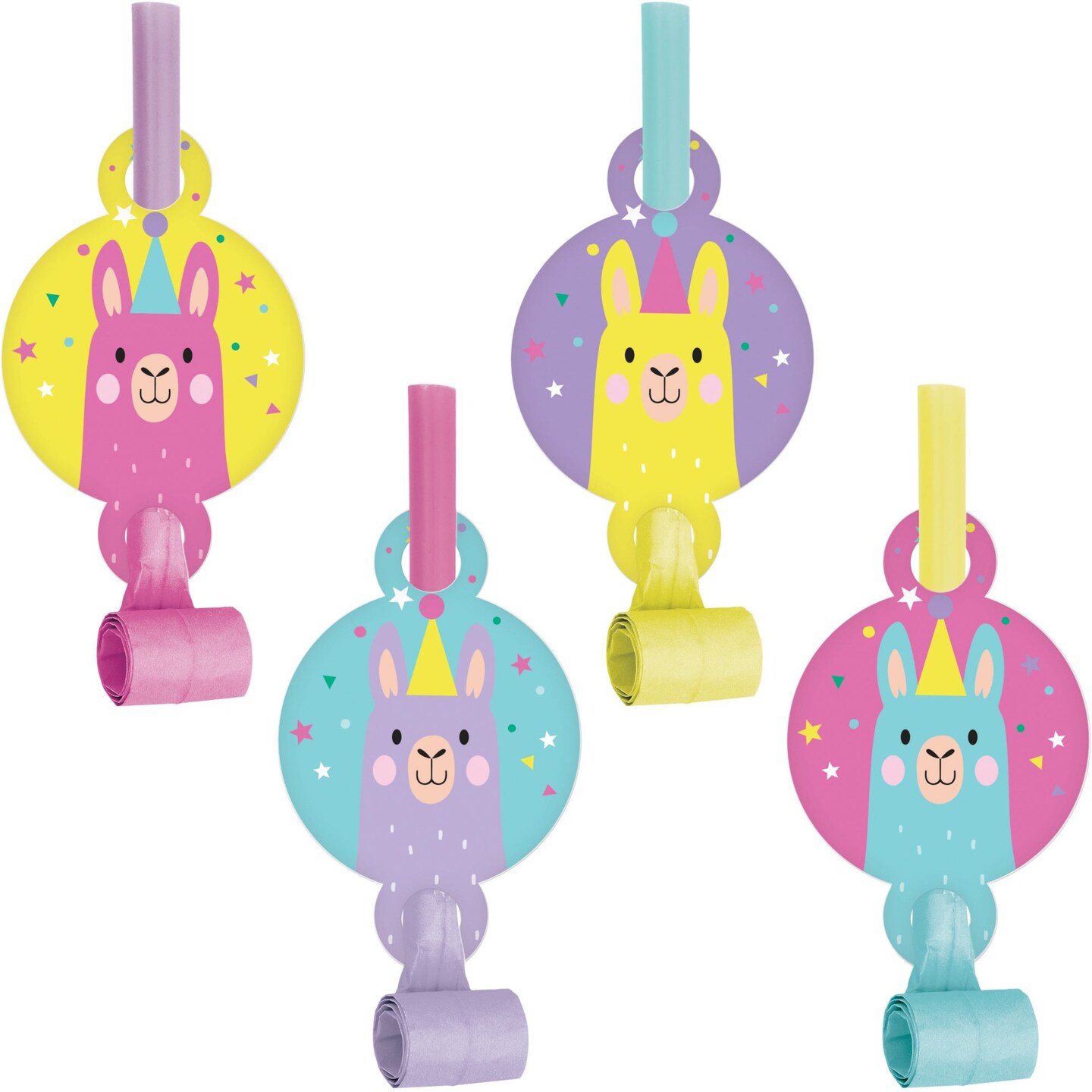 Party Central Club Pack of 48 Yellow and Purple Llama Party Noisemakers 5.25&#x22;