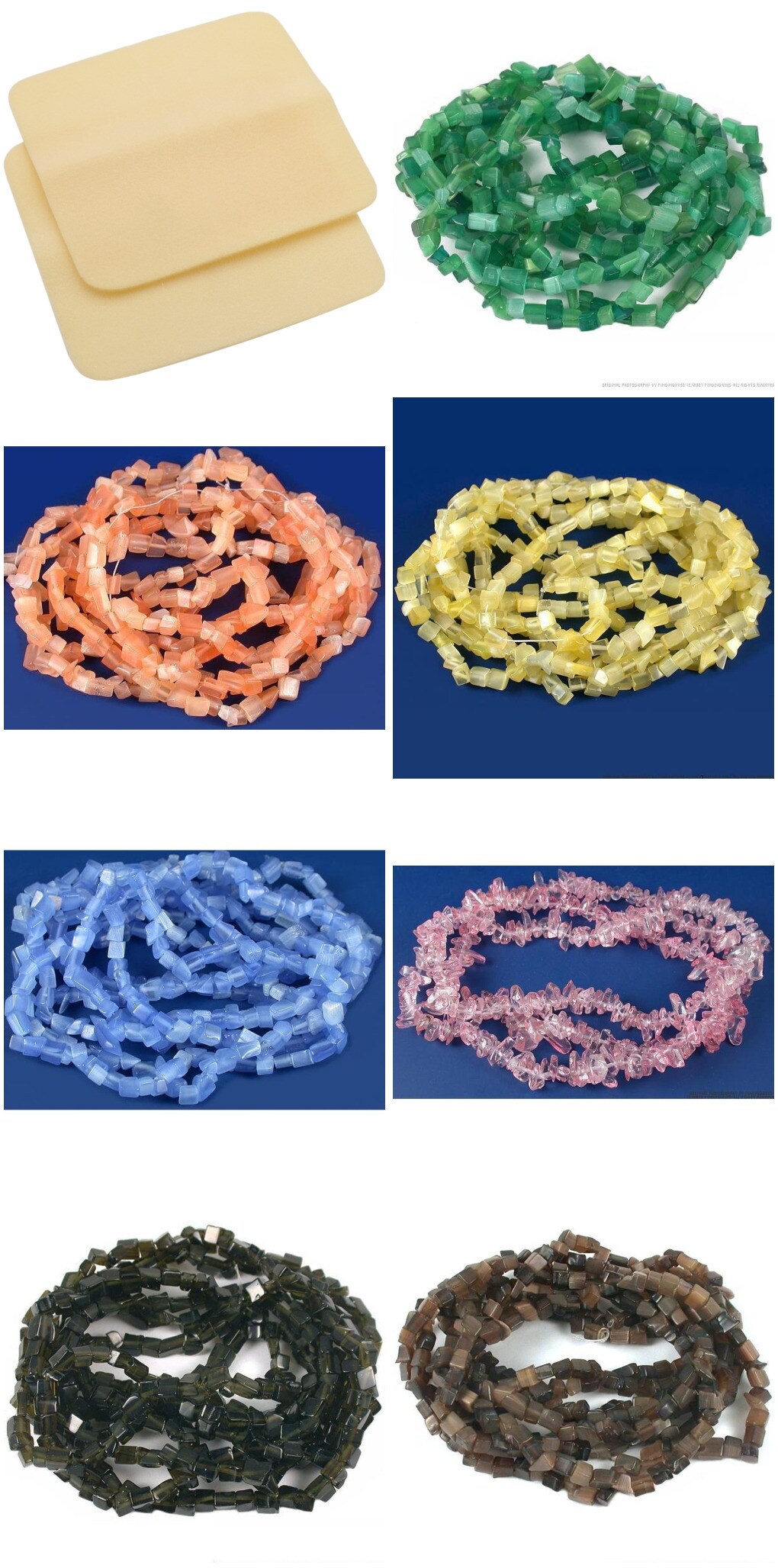 2 Beading Mats 8" x 8" & 7 Strands Glass & Chip Beads Various Colors and Sizes