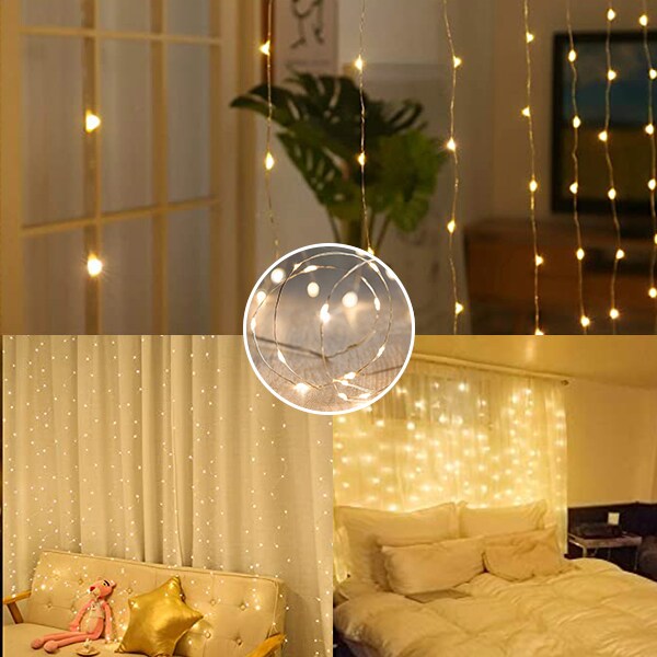 Perfect Holiday 300 LED USB Fairy Curtain Light With Remote - 8 Light Modes