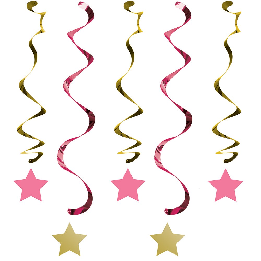 Party Central Club Pack of 30 Pink and Gold One Little Star Dizzy Danglers Party Decorations 39&#x22;