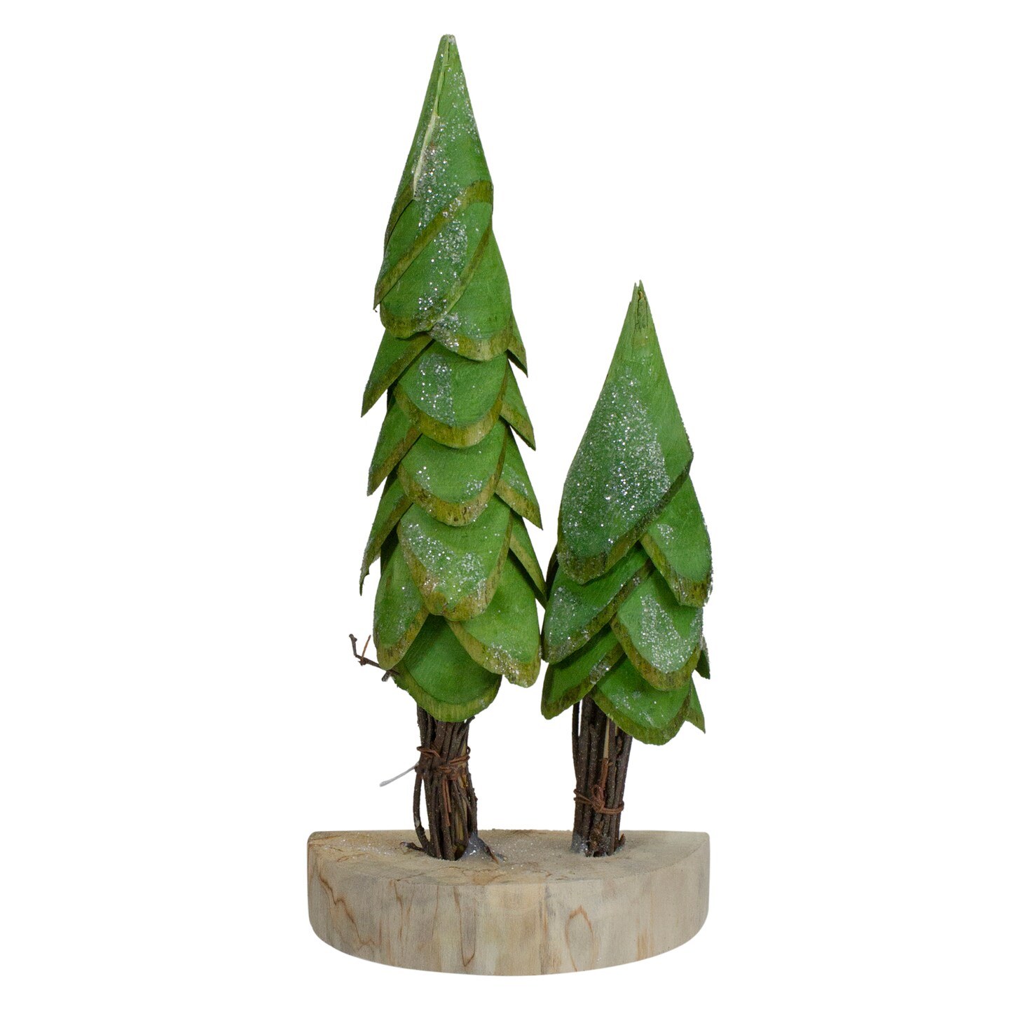 Northlight Christmas Trees on a Wooden Base Decoration - 9" - Brown and Green