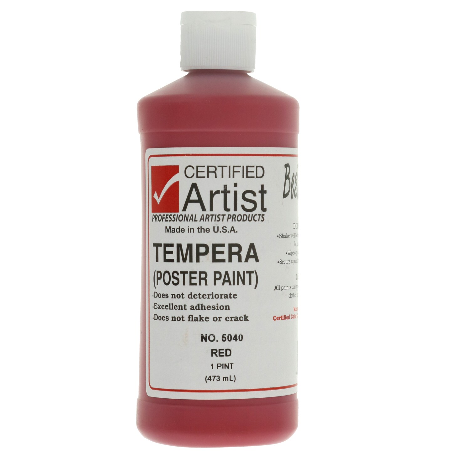 BesTemp Tempera Paint, 16 oz. Bottle, Regular Colors, Red