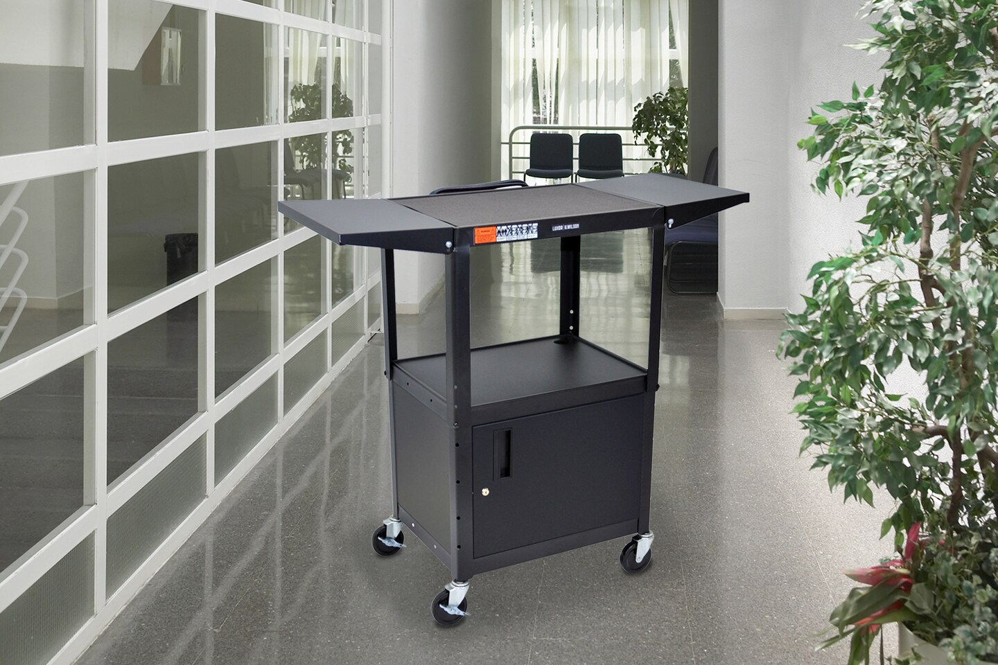 Luxor Office Multipurpose Adjustable-Height Steel AV Utility Cart - Cabinet, Drop Leaf