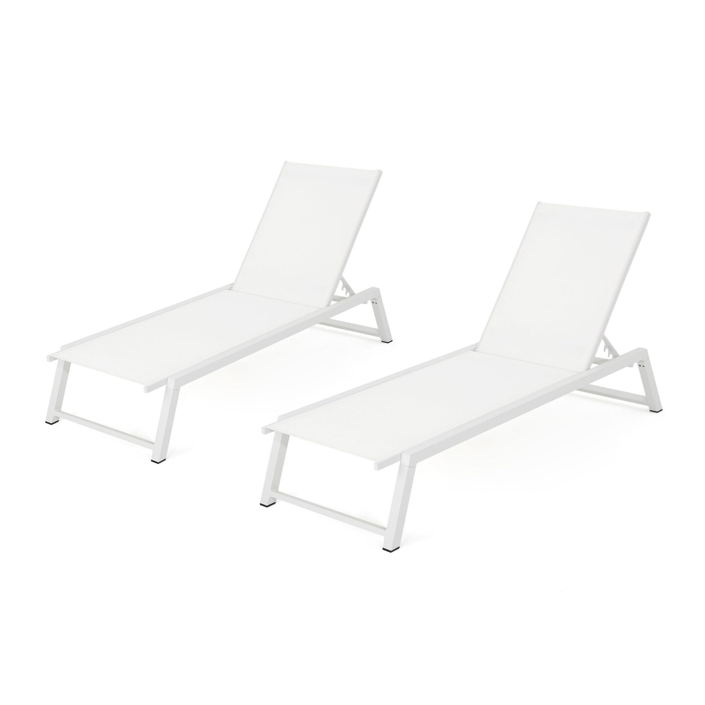 Contemporary Home Living 2-Piece White Contemporary Aluminum Outdoor Furniture Patio Lounger Set
