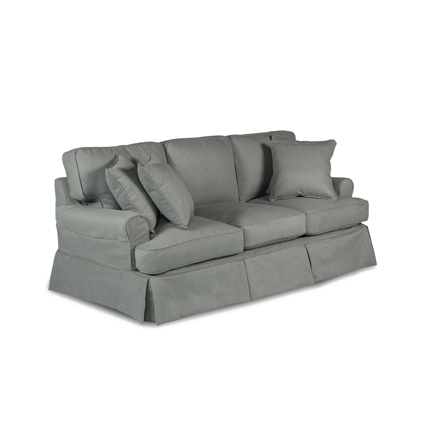 The Hamptons Collection Set of 11 Gray Sunset Trading Horizon T-Cushion Sofa Slipcover Performance Fabric 85&#x22;