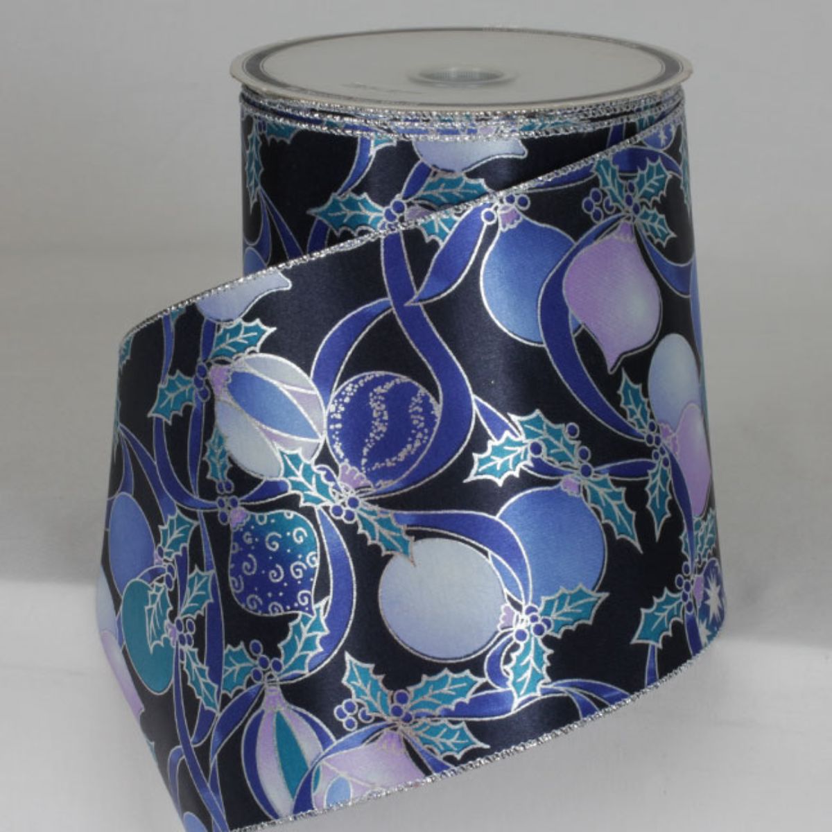 The Ribbon People Navy Blue and Silver Ornaments Christmas Wired Craft Ribbon 6&#x22; x 20 Yards