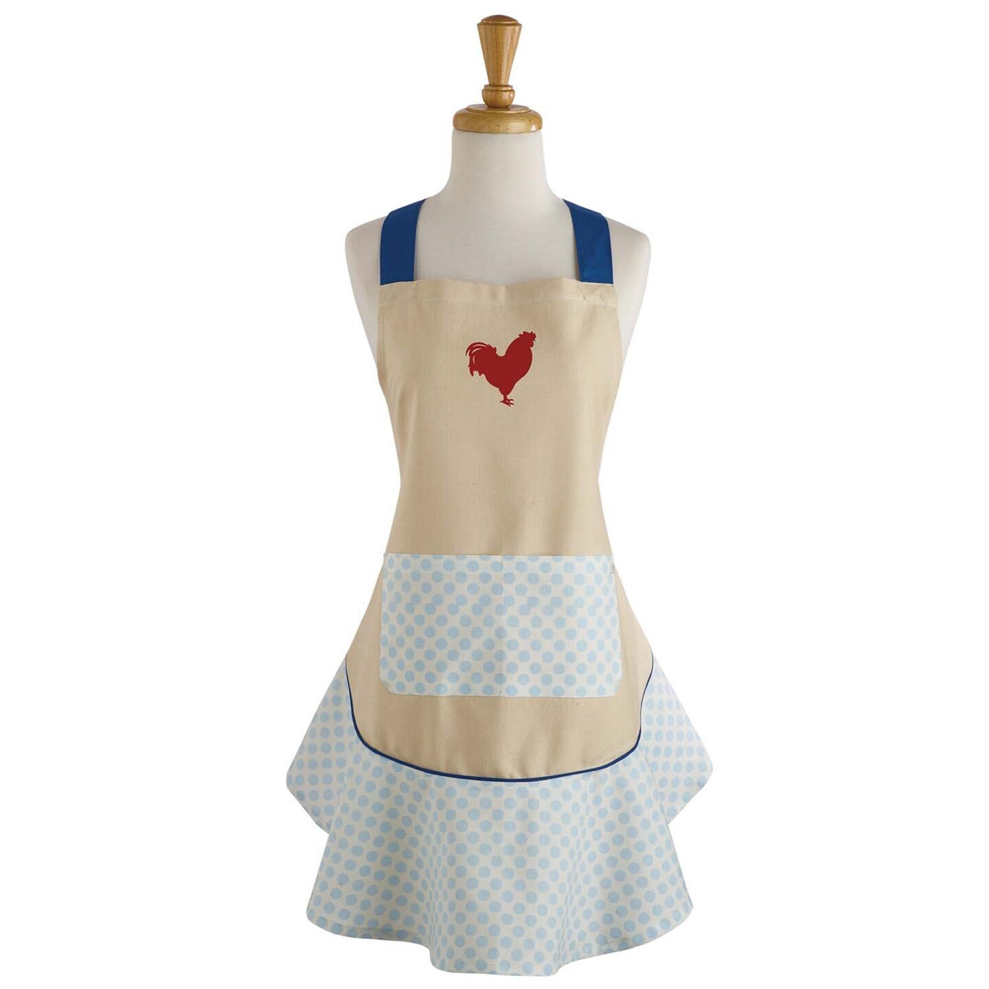 CC Home Furnishings 28.5&#x201D; Brown and Blue Indoor Ruffle Apron Red Rooster with Pocket