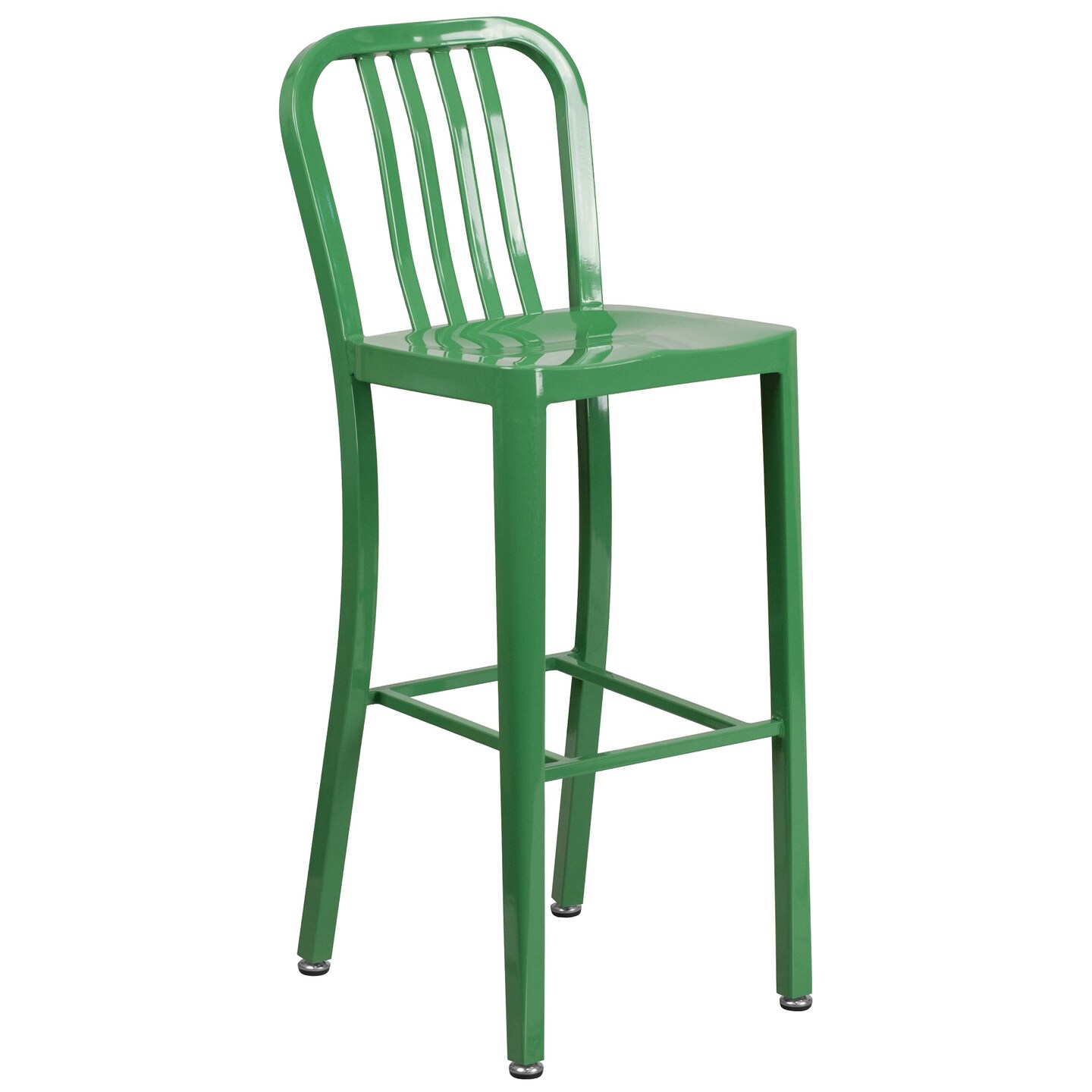 Flash Furniture 43&#x27;&#x27; Green High Metal Indoor and Outdoor Vertical Slat Back Bar Stool