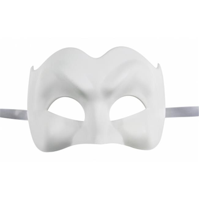 White Half Face Plastic Masquerade Mask, One Size