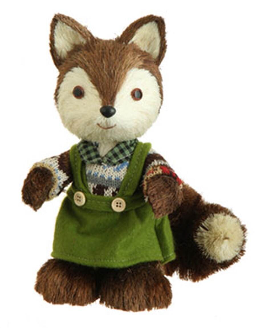 Raz 9&#x22; Bristly Brown Female Fox Cub in Green Jumper Christmas Table Top Figure