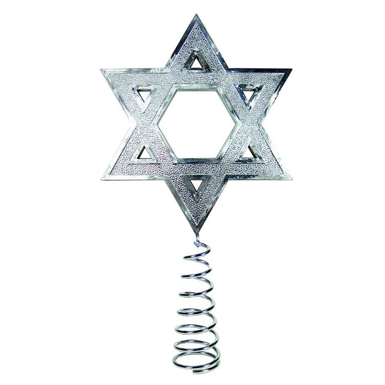 Kurt Adler Textured Star of David Hanukkah Christmas Tree Toppers - 9" - Silver - Set of 6