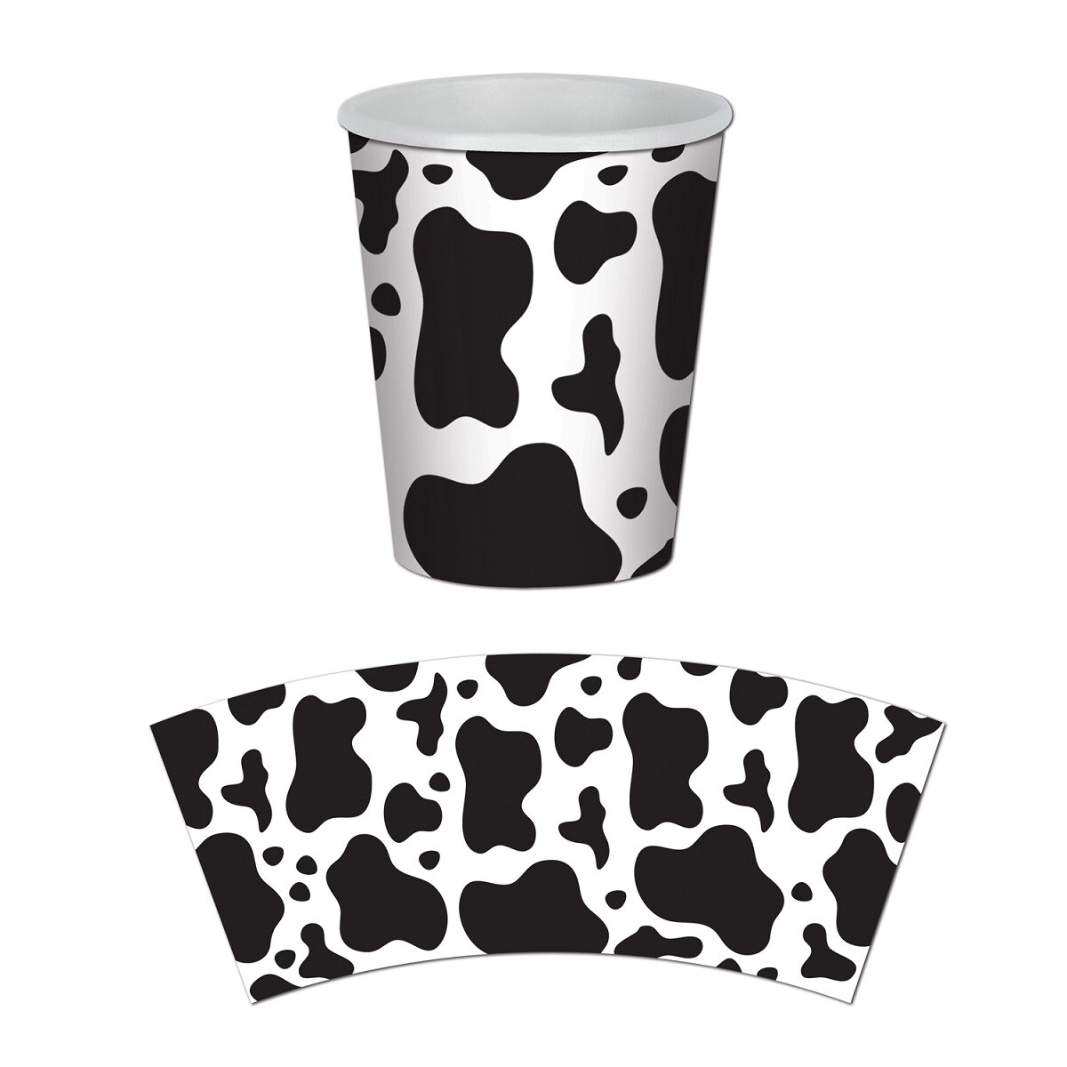 Party Central Club Pack of 96 Black and White Cow Print Disposable Paper Drinking Party Tumbler Cups 9 oz.