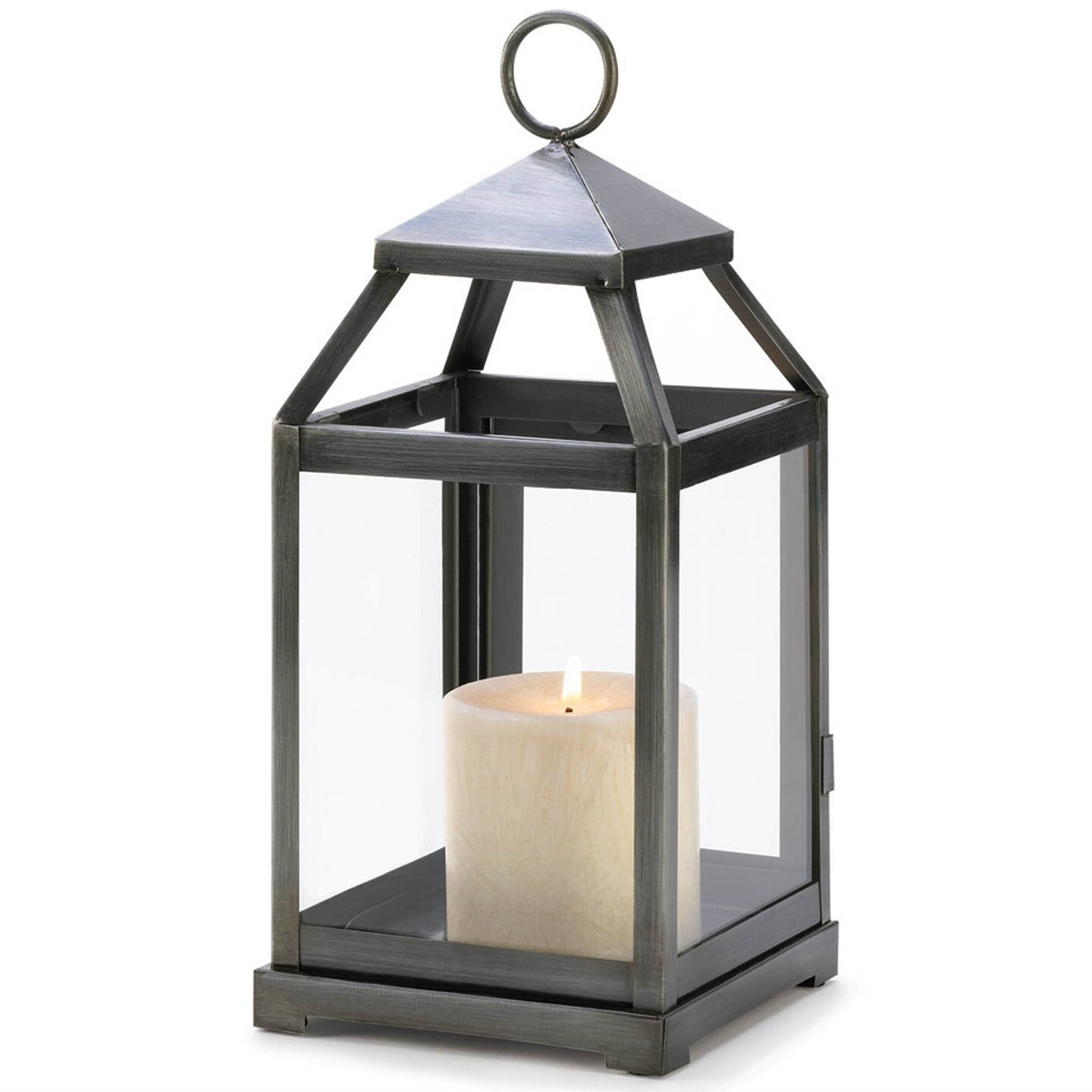 Accent Plus Home Decorative Brushed Silver Candle Lantern - 12 inches