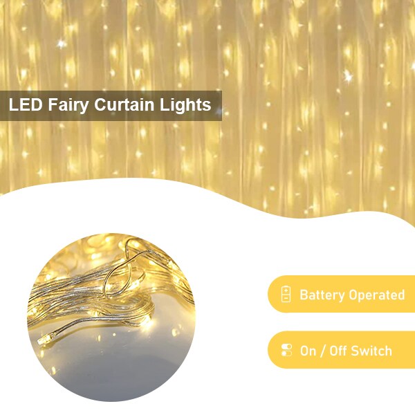 Perfect Holiday 96 LED Curtain String Light Battery Operated - Warm White