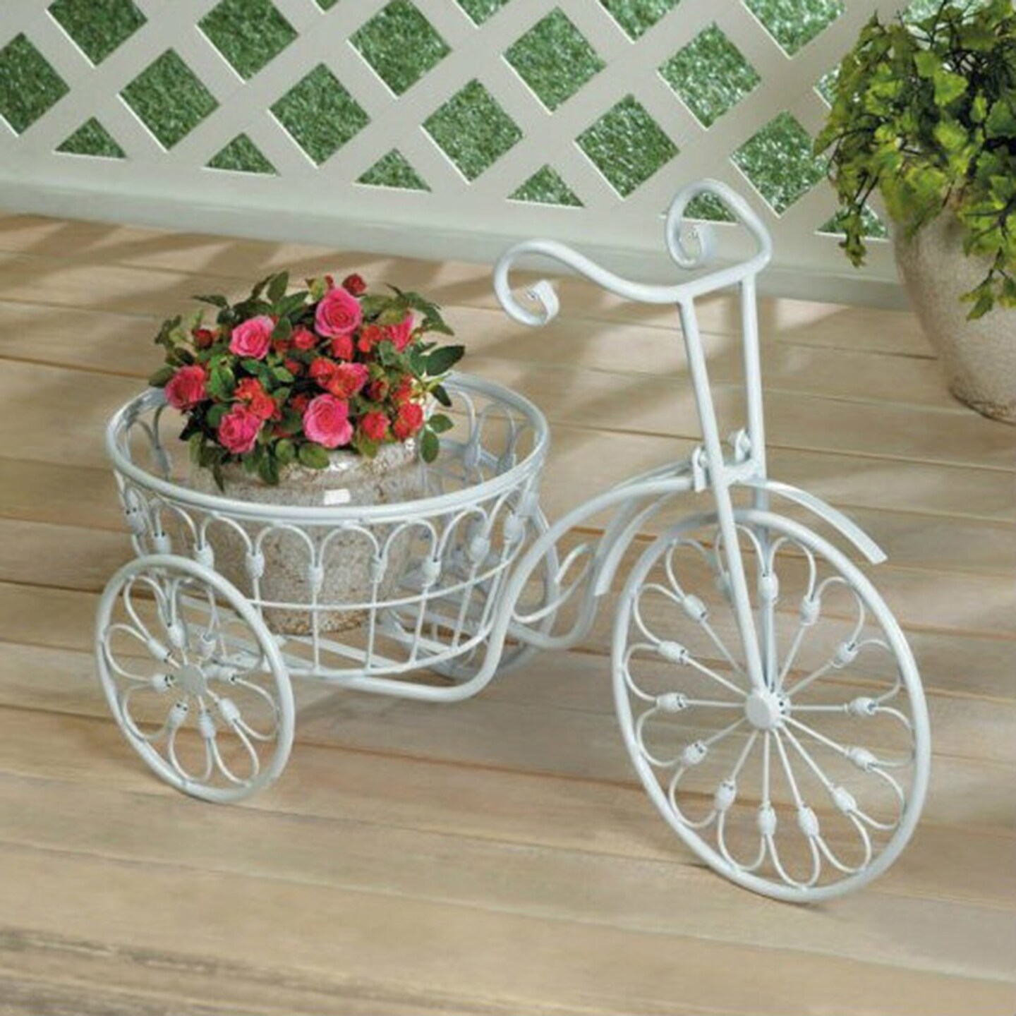 Summerfield Terrace Home Decorative White Metal Tricycle Planter