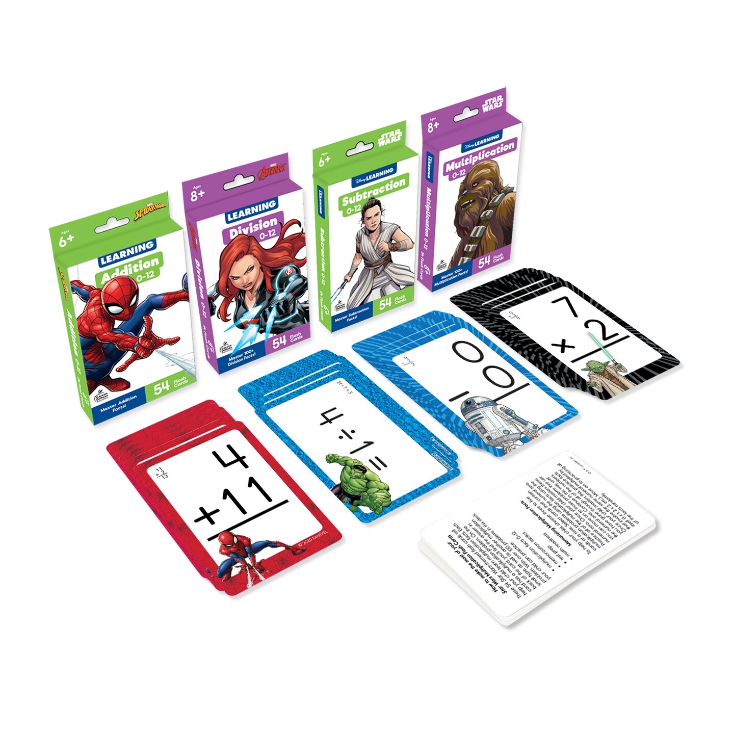 Disney Learning 4-Pack Math Flash Cards for Kids Ages 6+, 216 Spider-Man, Avengers, and Star Wars Addition and Subtraction Flash Cards and Multiplication and Division Flash Cards