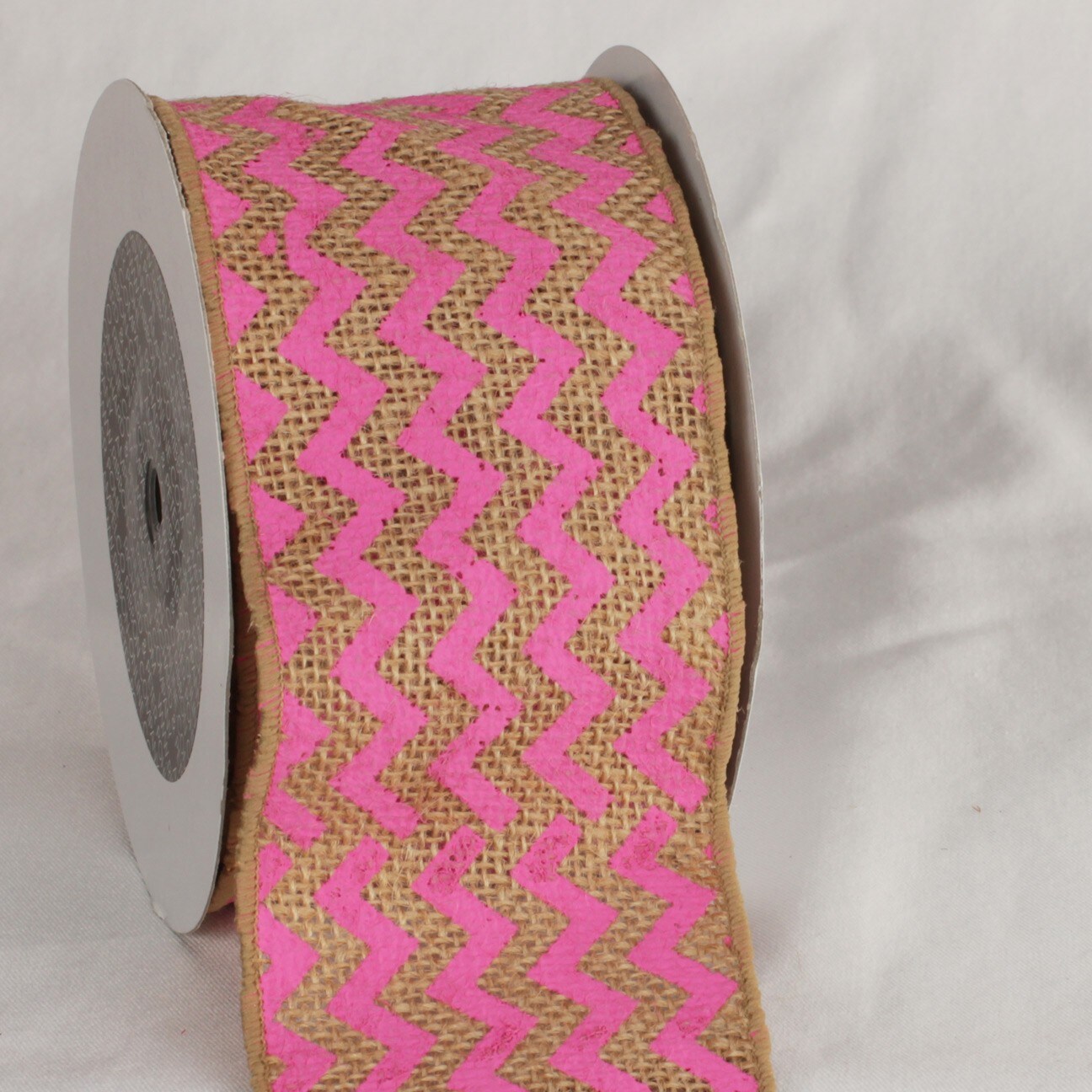 The Ribbon People Tan and Pink Burlap Chevron Print Wired Craft Ribbon 3&#x22; x 40 Yards