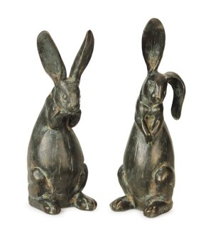 Contemporary Home Living Set of 2 Gray Floppy Eared Easter Rabbit Figurines 16.75&#x22;