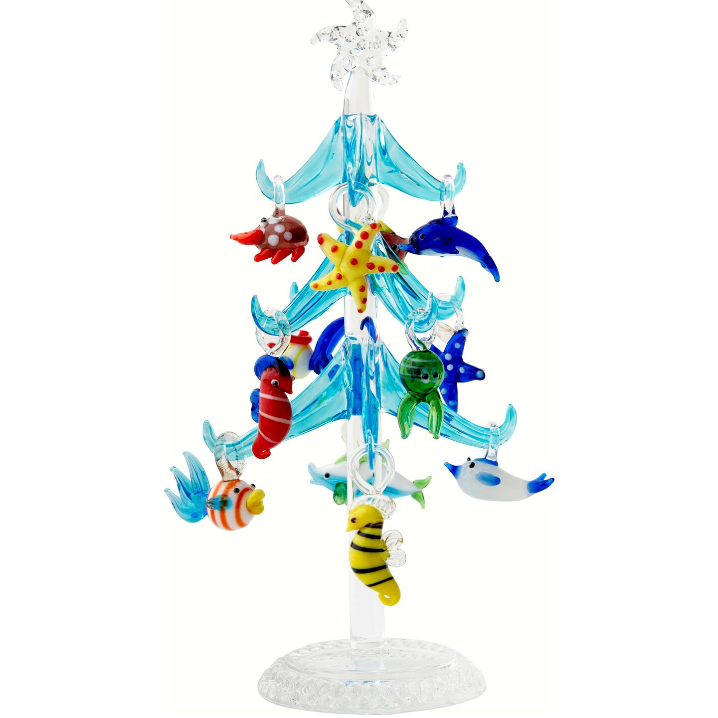 GC Home &#x26; Garden 7.75&#x22; Translucent Blue Tree Glass with Sea Life Ornaments