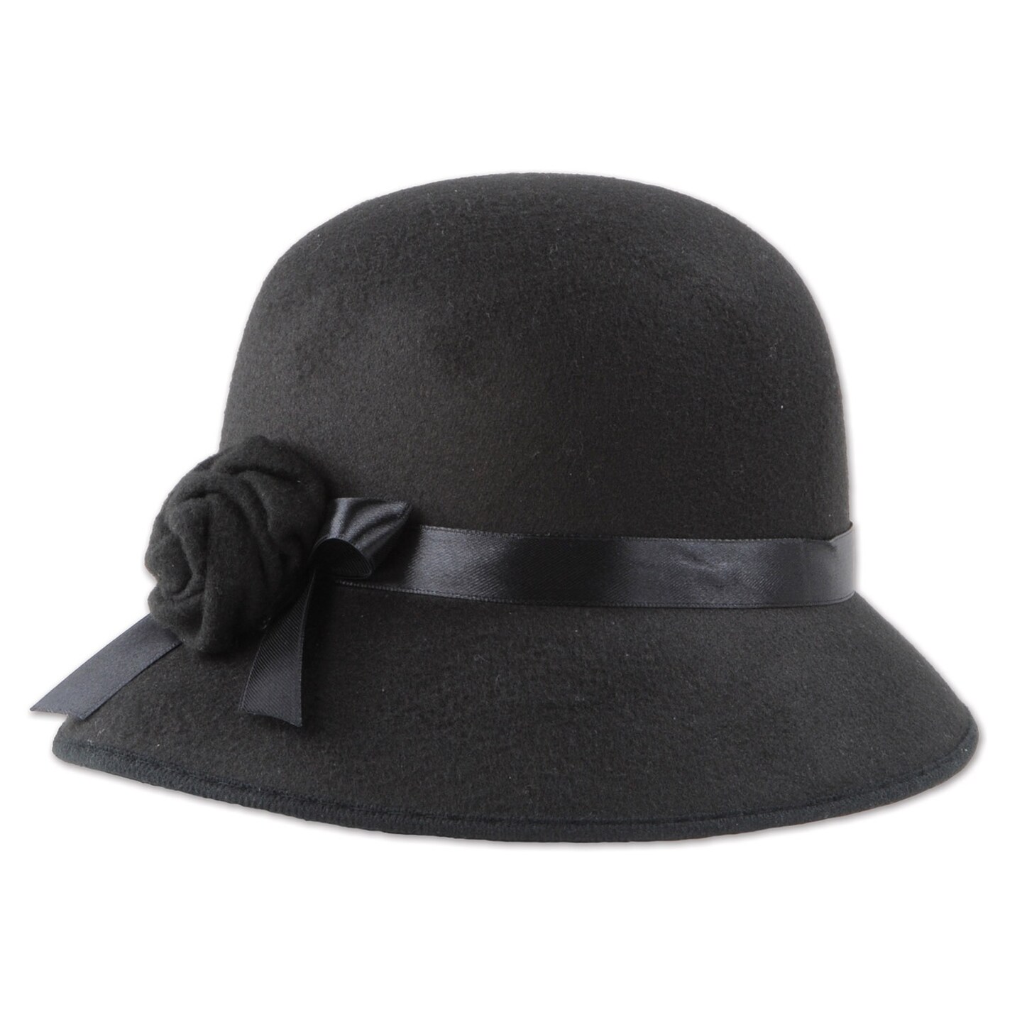 Beistle Pack of 6 Roaring 20's Black Felt Cloche Hat with Satin Ribbon and Flower - One Size