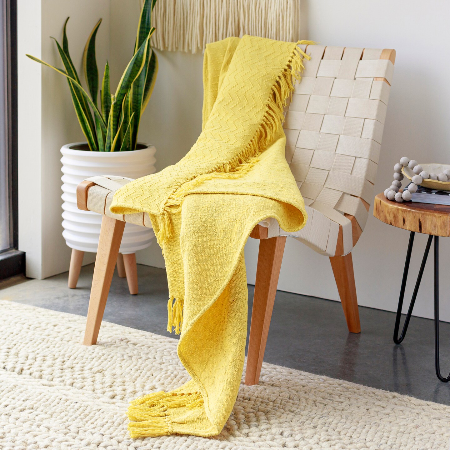 Tiwari Home Mustard Yellow Fringed Rectangular Throw Blanket 50" x 60"