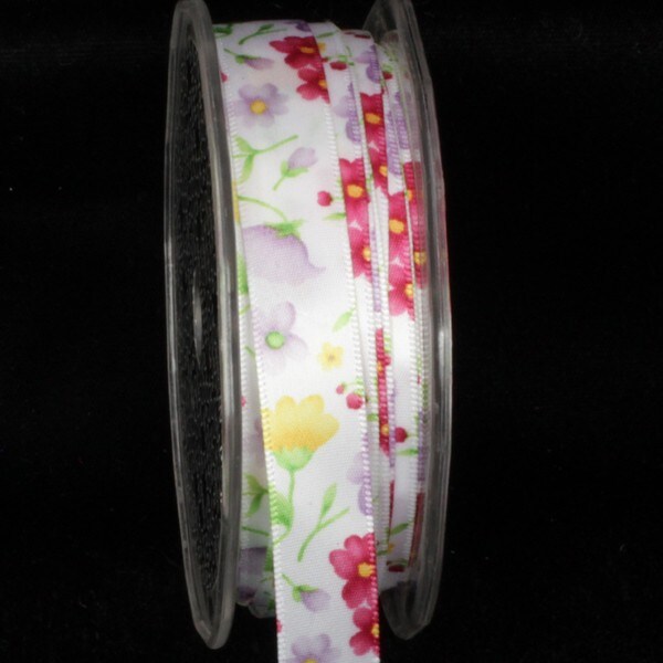 The Ribbon People White and Yellow Summer Flowers Wired Craft Ribbon 0.5&#x22; x 54 Yards