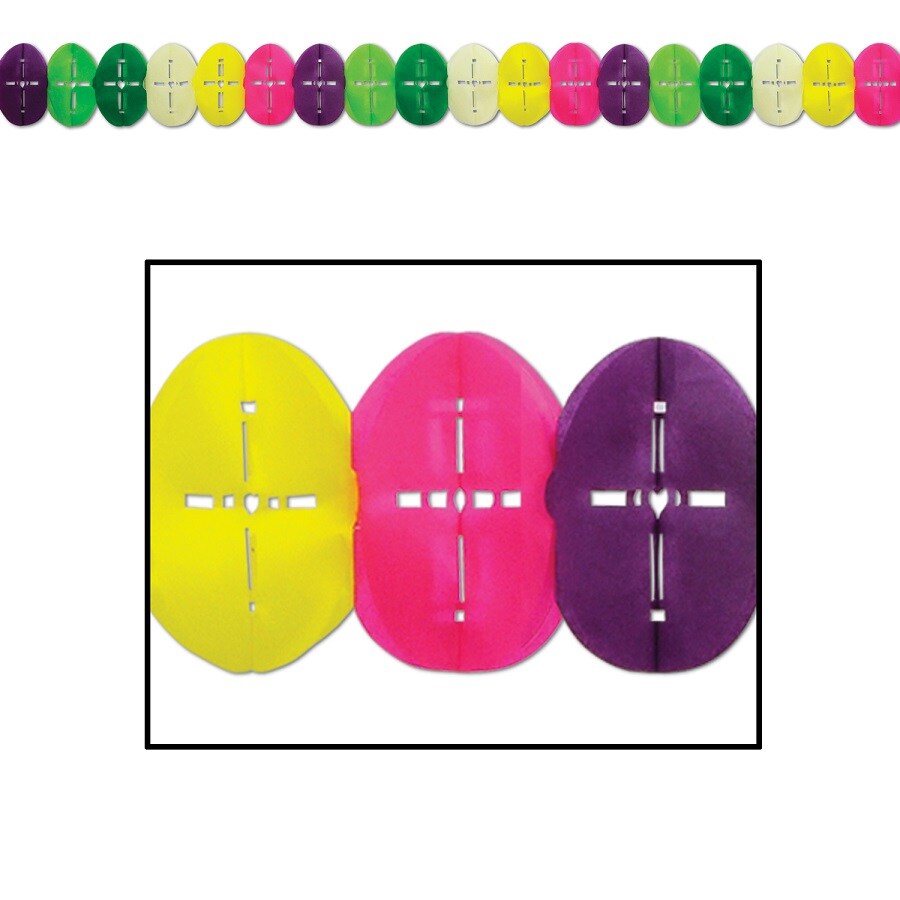 Beistle Pack of 12 Colorful Easter Egg Garland with Cross Accents Party Decorations 12&#x27;