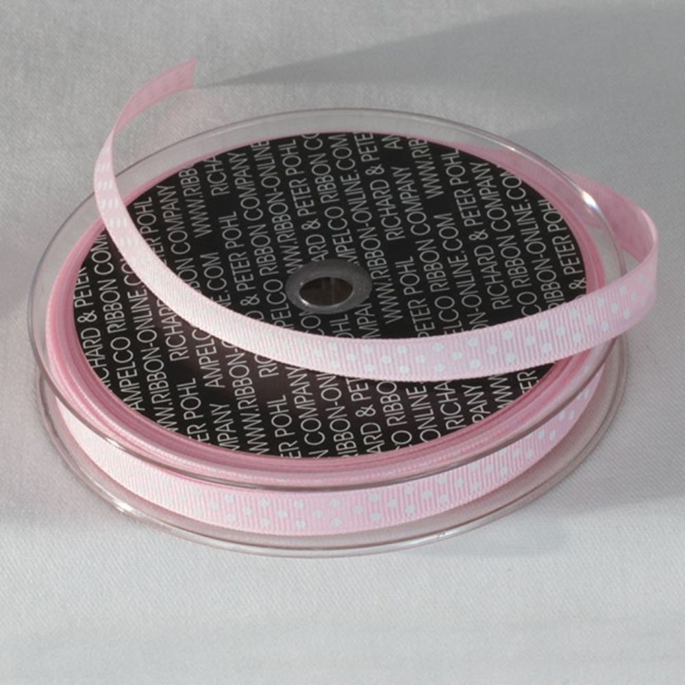The Ribbon People Pale Pink and White Polka Dots Patterned Grosgrain Ribbon 0.3&#x22; x 22 Yards