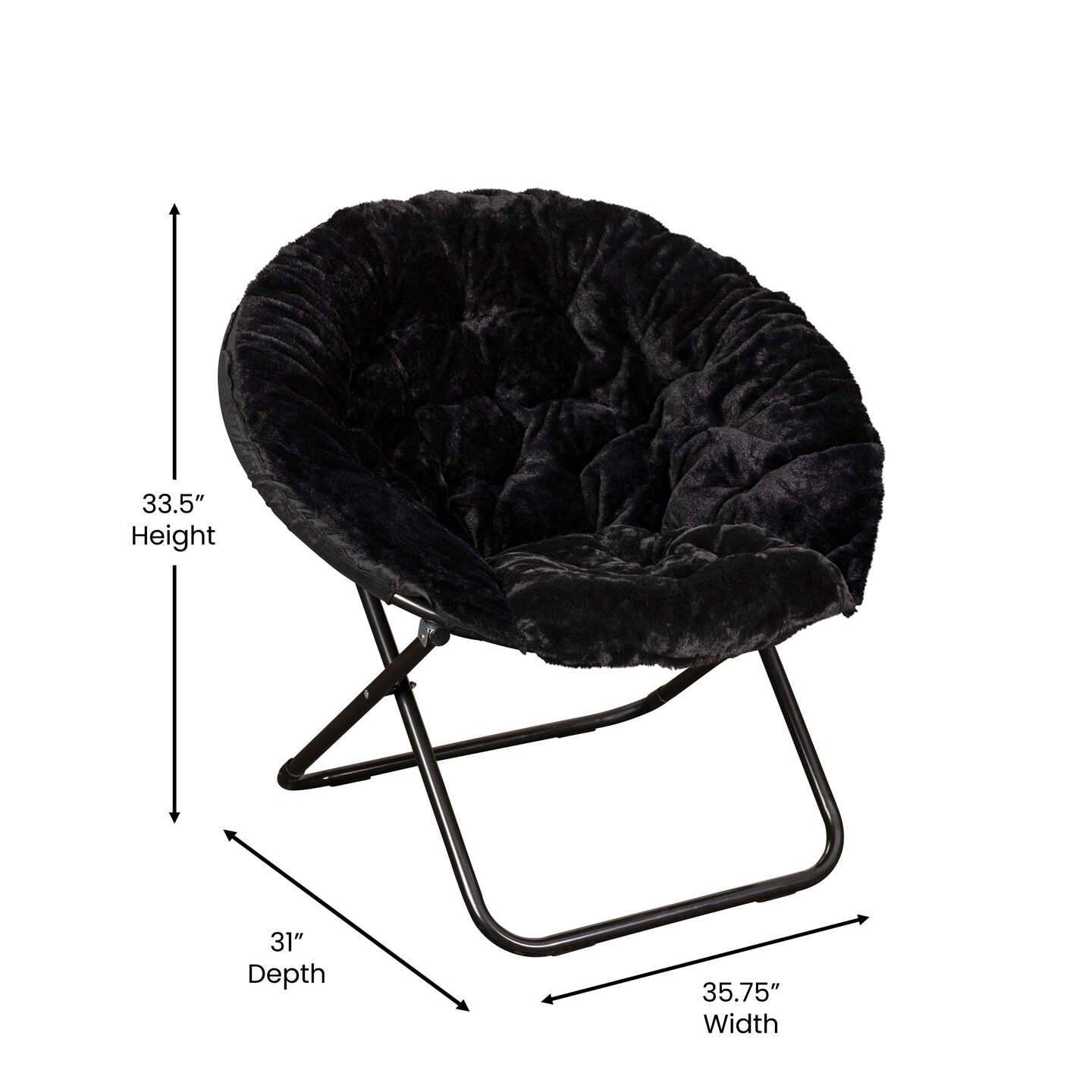 Emma and Oliver Ersa Oversize Folding Saucer Moon Chair and Ottoman for Dorm and Bedroom with Steel Frames