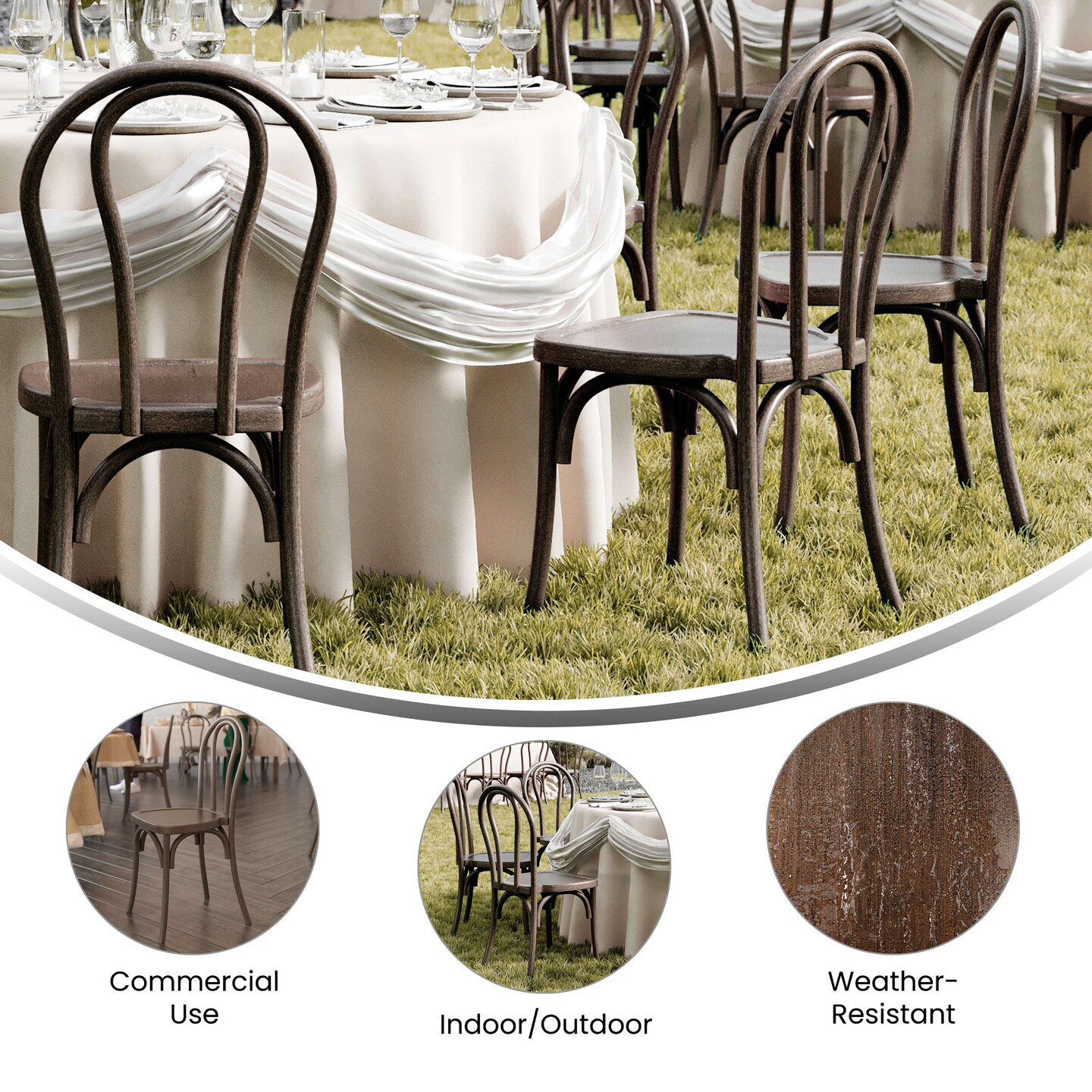 Emma and Oliver Hensler Set of 2 Weather-Resistant Wood Look Resin Thonet Chairs for Indoor/Outdoor Use
