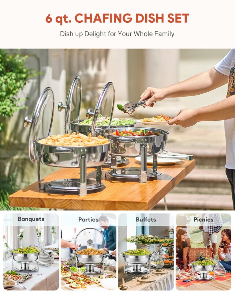 WILPREP 6qt Chafing Dish Buffet Set Stainless Steel Food Warmer for Parties