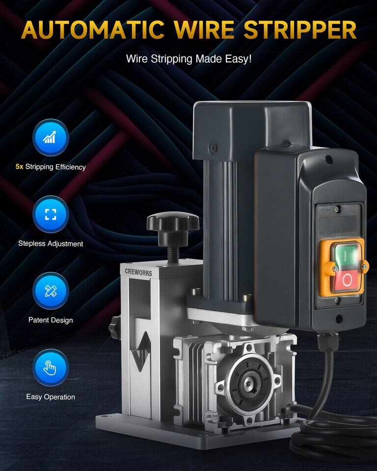 thumbnail interactive-video image 1 of CREWORKS Automatic Wire Stripping Machine – For 0.06-0.9" Copper Cable (1.5-23mm) 1 of 2
