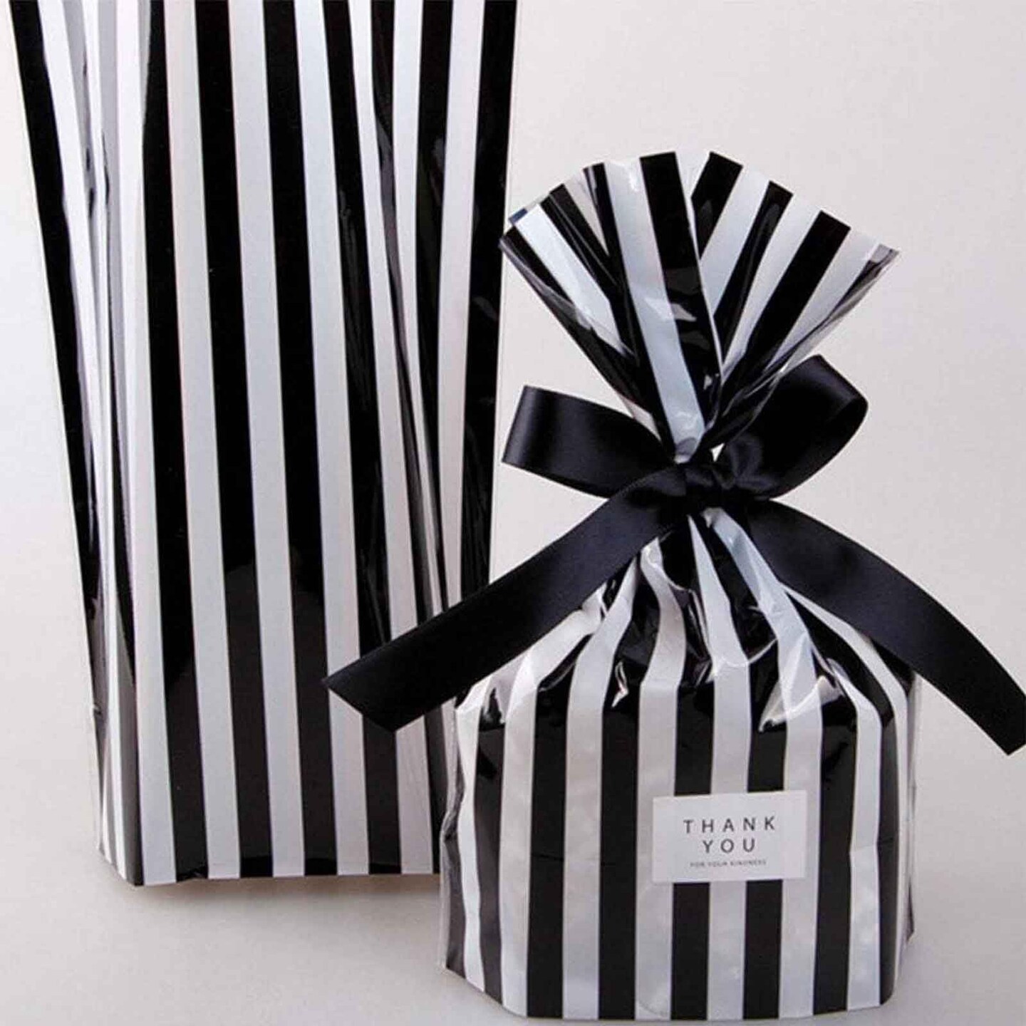 50 Pieces Black Stripe Clear Cello Bags Candy plastic favor cellophane treat Bags,