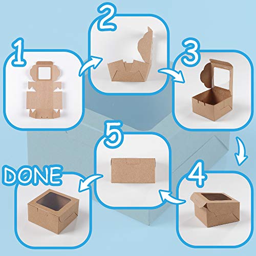 50 Pieces Single Pastry Box 4-Inch, Packaging with Clear Display Window, Donut, Mini Cake, Pie Slice, Dessert Disposable Take-Out Container, Brown, 4 x 2.3 x 4 Inches