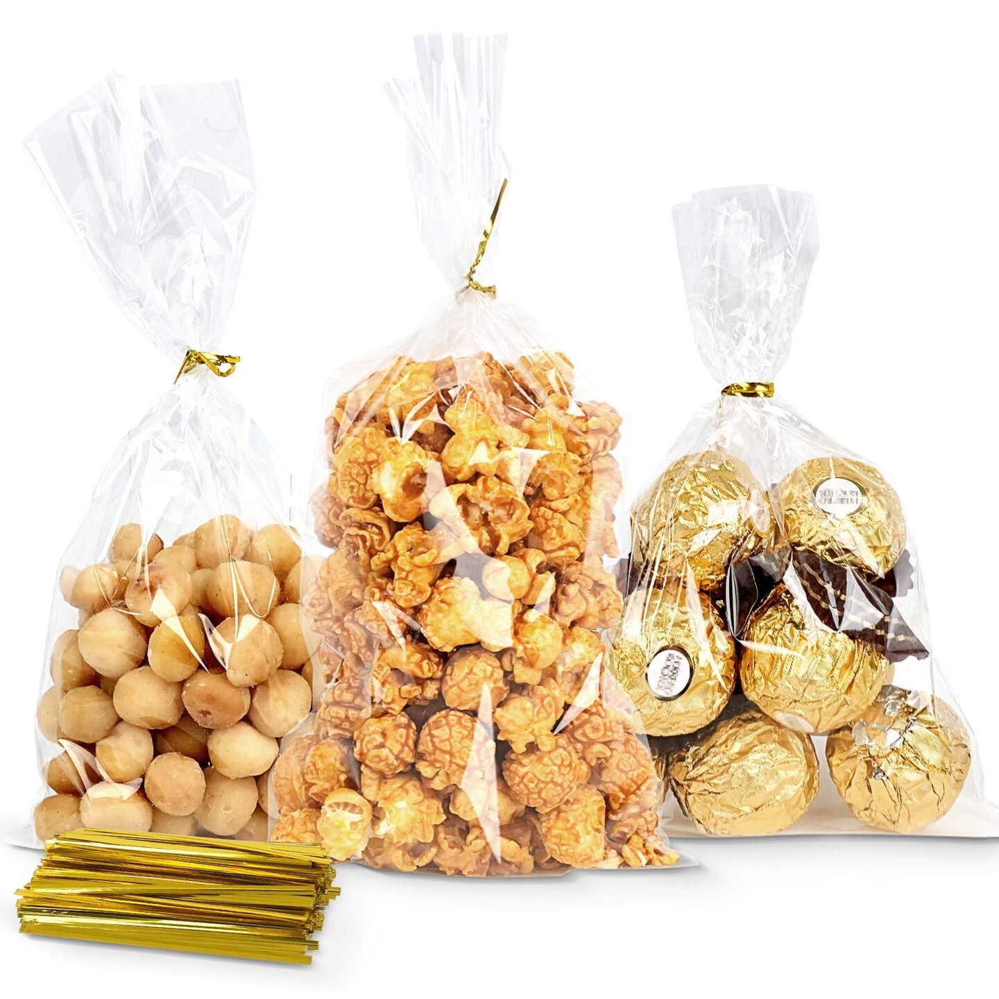 200 Pieces Poly Treat Bags with 4" Twist Ties Assorted Colors 2.4mils Thickness OPP Plastic Bags of Candy Cookie Treat (4" X 6")