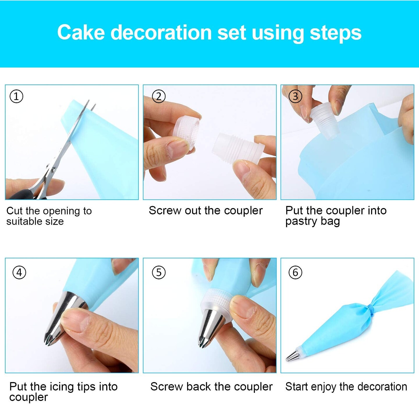 34 Pieces Piping Bags and Tips Set, Bake Cake Decorating Kit with 24 Stainless Steel Tips, 2 Reusable Silicone Pastry Bags, 3 Icing Smoother, 2 Couplers, 2 Frosting Bags Ties and 1Pipe Brush