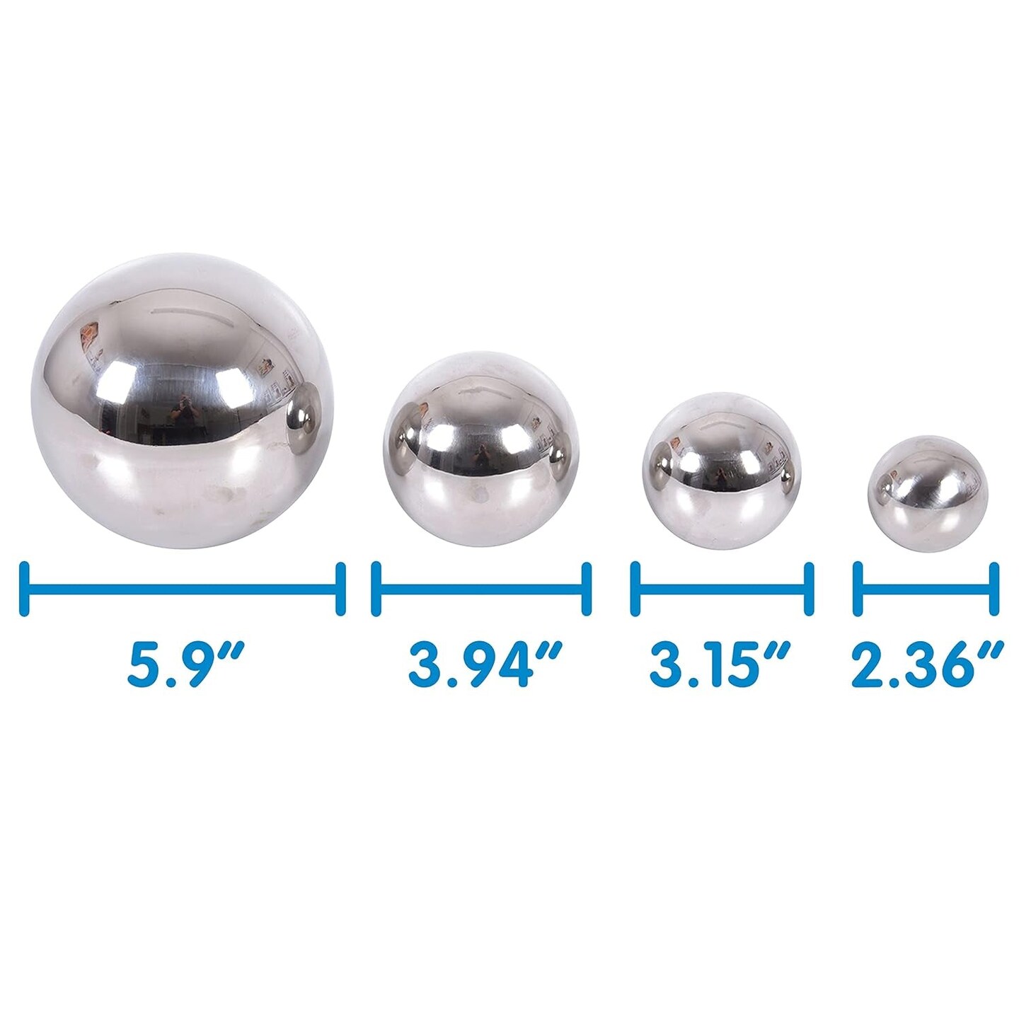 Tickit - 9322 Sensory Reflective Balls - Set of 4 - Mirrored Spheres for Babies and Toddlers - Stainless Steel Sensory Balls for Reflections and Color - for Stylish Nurseries and Bedrooms