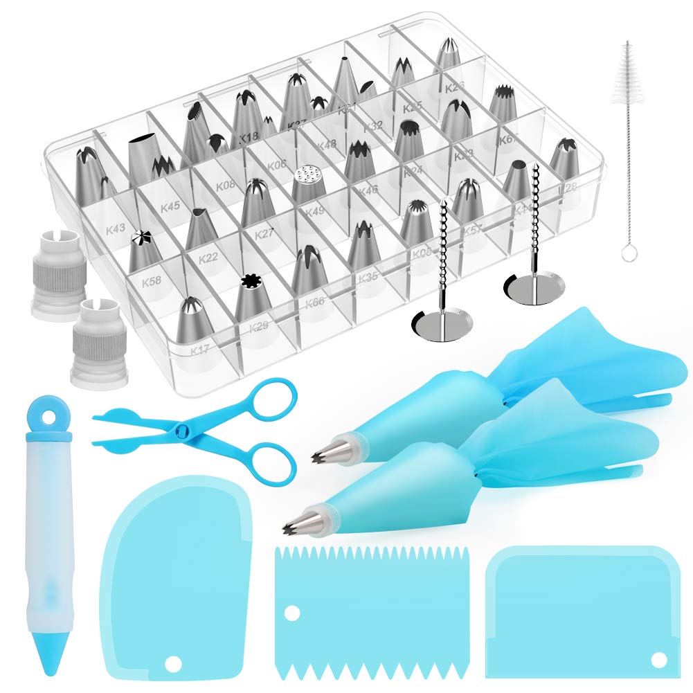 42 Pieces Piping Bags and Tips Set, Cake Decorating Supplies Kits for Baking with 30 Numbered Frosting Icing Tips, 2 Reusable Pastry Bags, Easy Carry Storage Box and Other Baking Tools