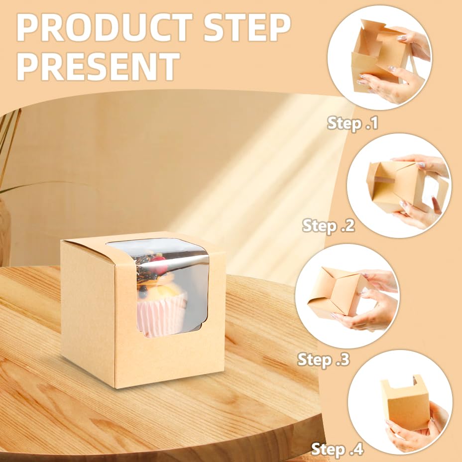 25 Pieces Single White Cupcakes Containers Gift Boxes with Window Inserts Handle for Wedding Candy Boxes (25P-White)