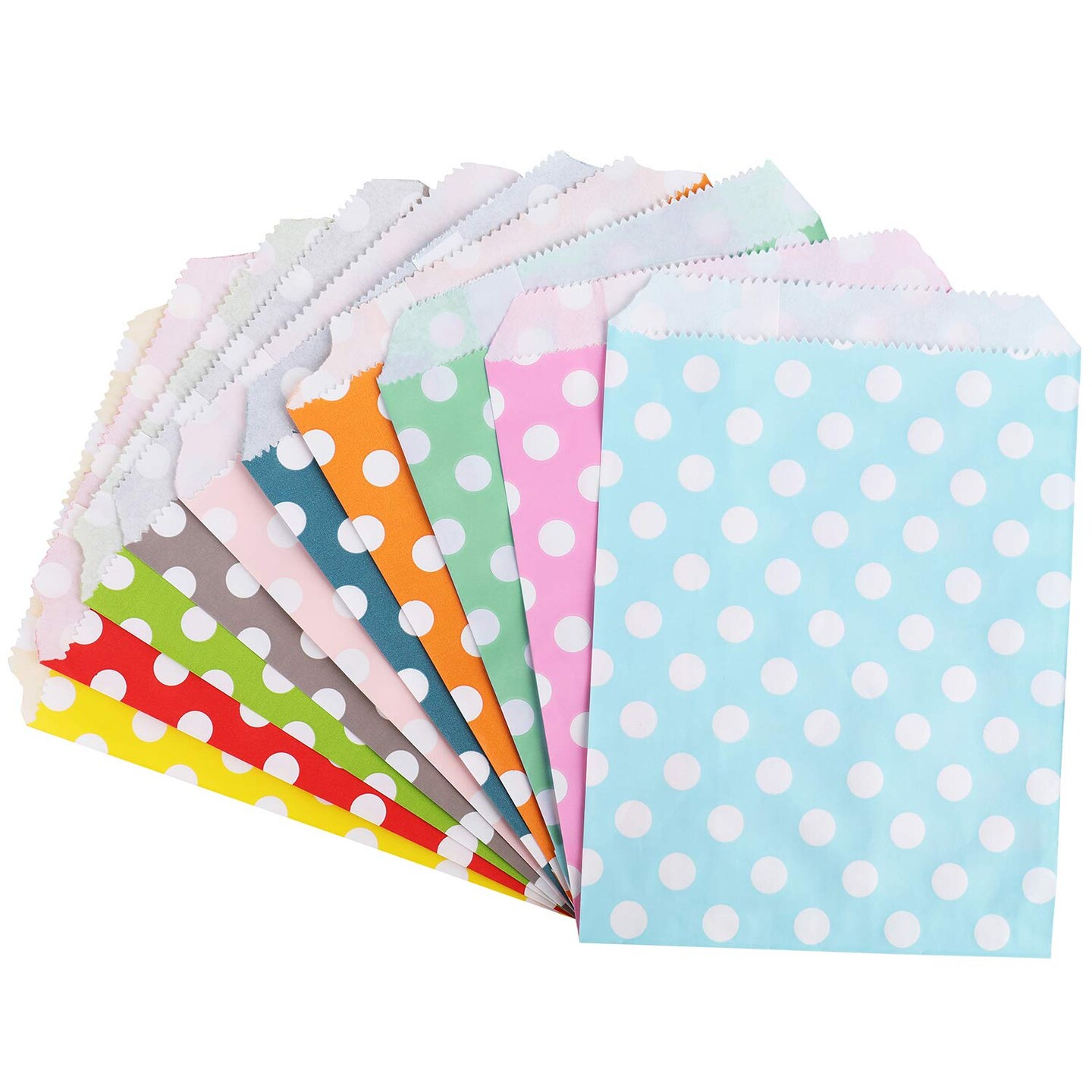 250 Pieces 10 Colors Paper Treat Bags Polka Dot Candy Cookie Buffet Bag Food Safe Favor Bags Small Paper Goody Bags for Birthday Holiday Party Favor Supplies