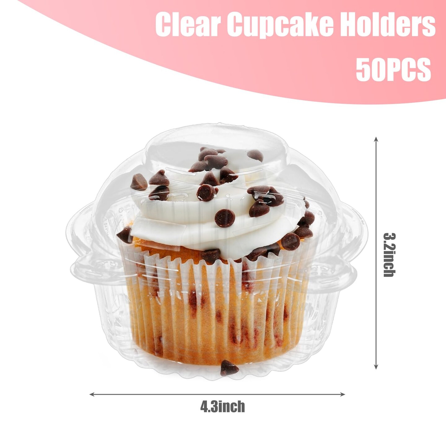50 Pieces Cupcake Holders, Single Clear Cupcake Boxes Cupcake Containers Individual with Dome Lids for Cupcake Muffin Parties