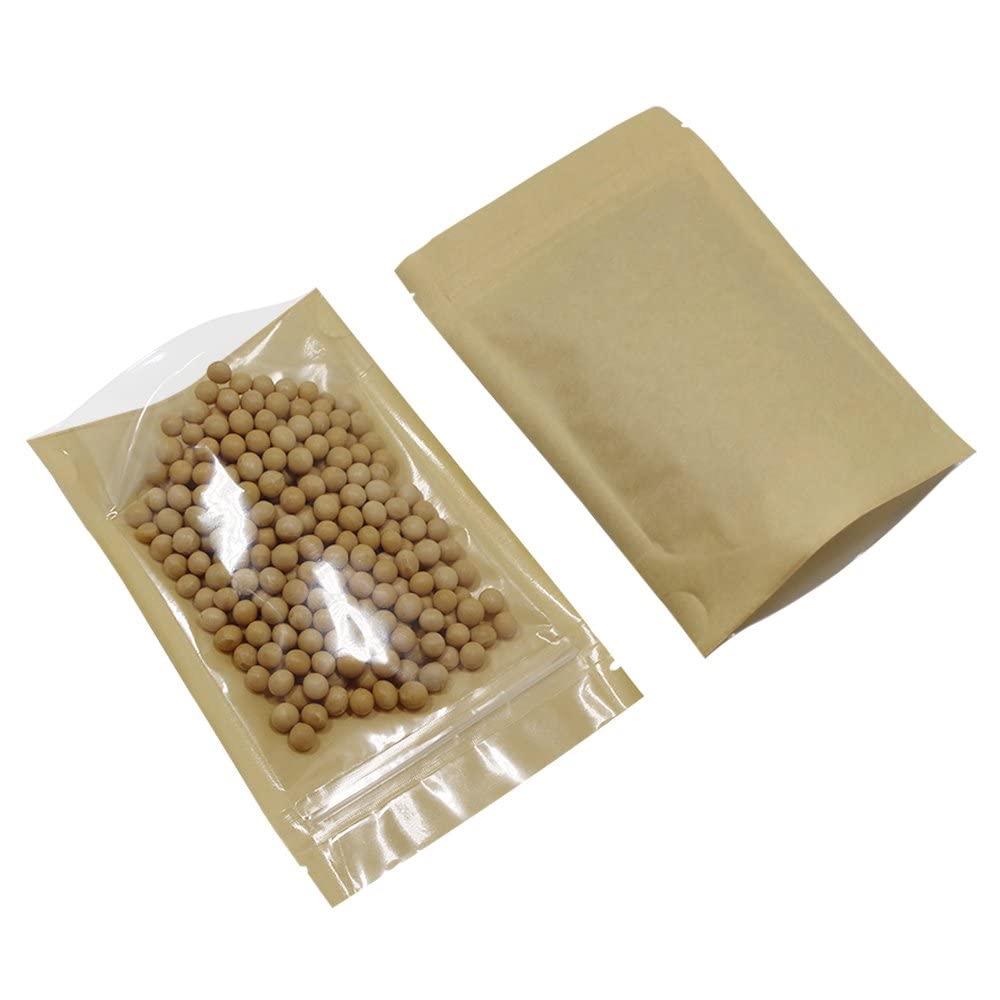 50 Pieces Clear Fornt Brown Kraft Paper for Zip Plastic Package Lock Bag Doypack Stand Up Pouch Zipper Lock Reclosable Pouch Nuts Coffee Food Storage Packaging Pack (3.9x5.9 inch)