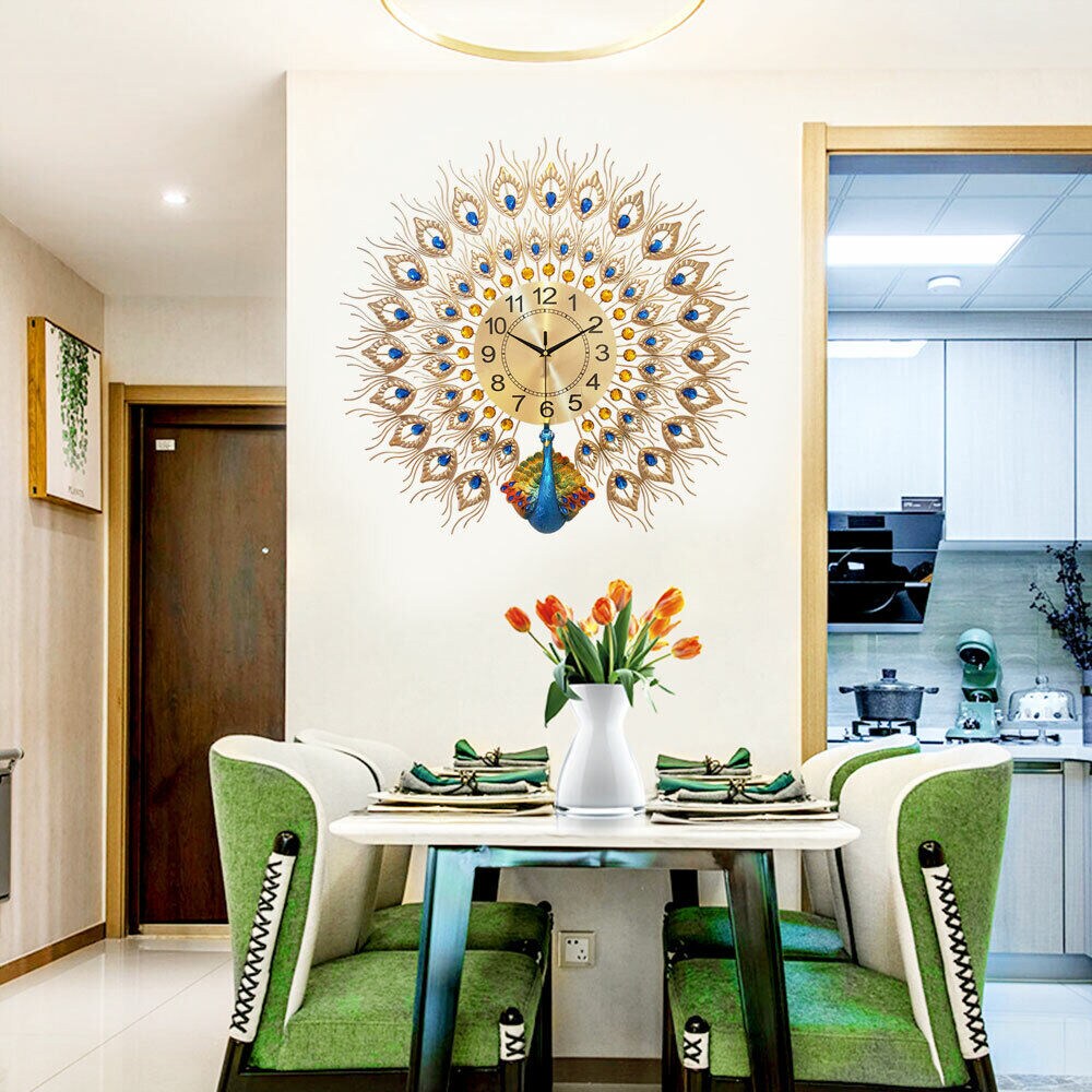 Kitcheniva 9.44&#x22; Luxury Metal Peacock Large 3D Wall Clock