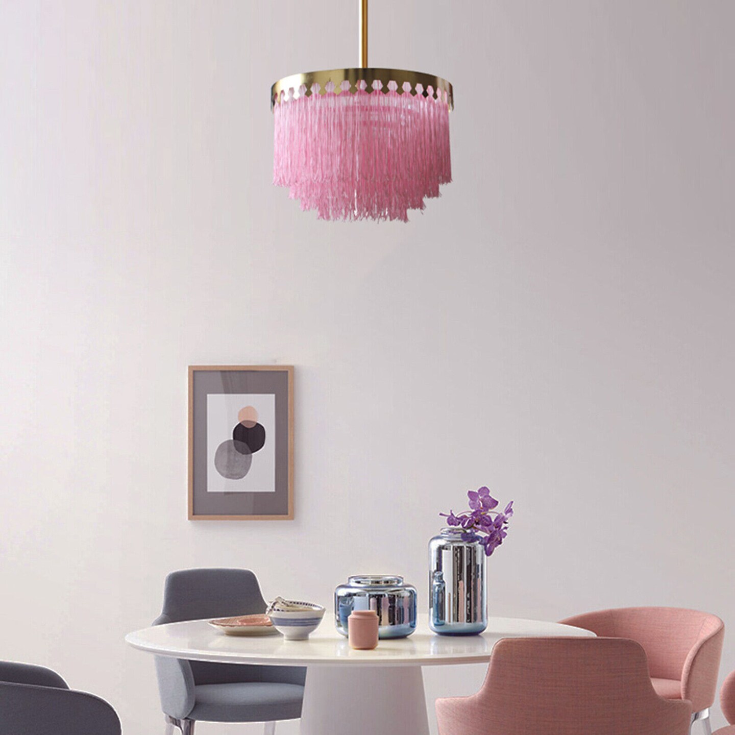 Kitcheniva 15&#x27;&#x27; Pink Fringe Pendant Lamp Chandelier
