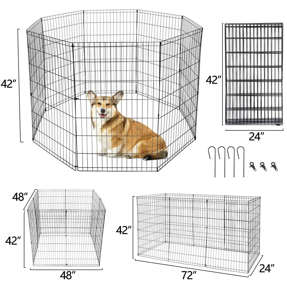 42 Inch 8 Panels Dog Playpen Fence Pet Play Pen Exercise Cage Kennel Indoor