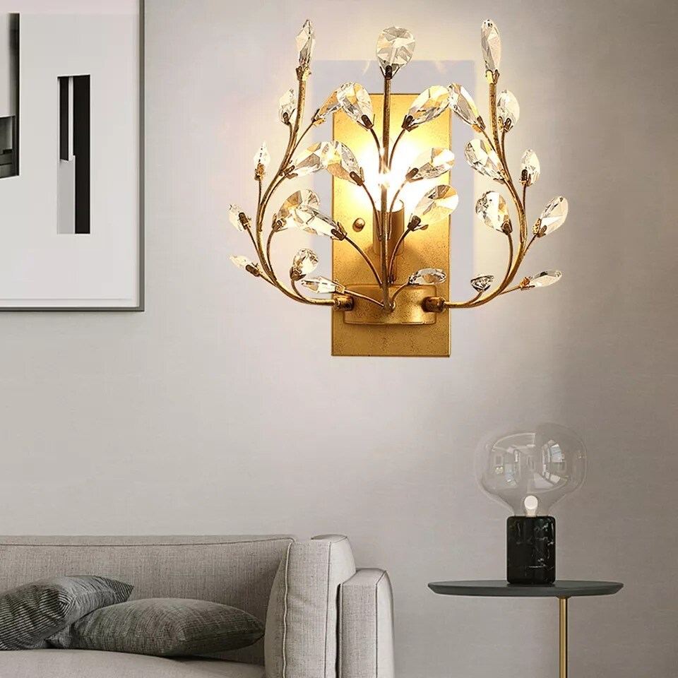 Luxury Crystal Wall Light Modern Gold Home Wall Sconce Lighting Fixture Bedroom